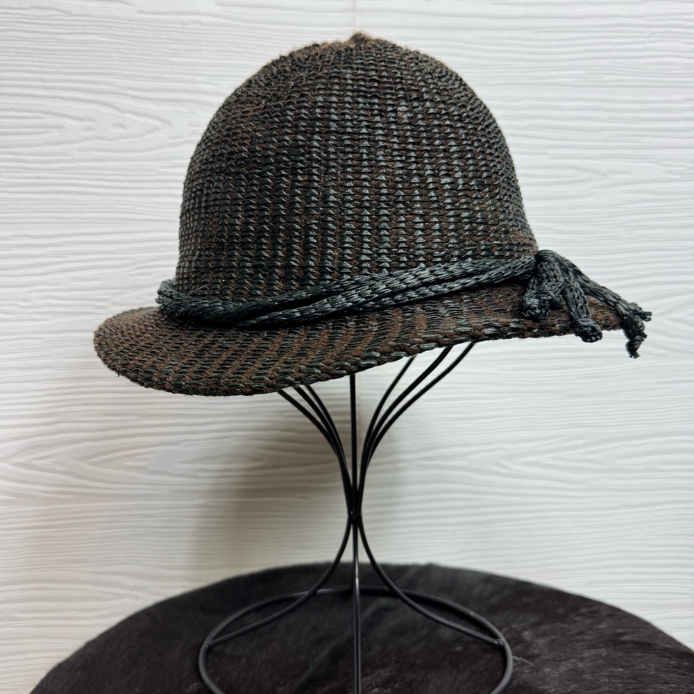 Dario of Italy Stylish Brown Woven Hat with Black Trim 70s